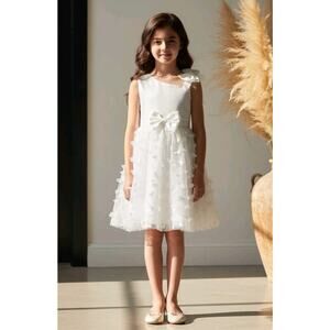 White Tulle Overlay Easter Pagent Church Party Butterfly Dress Size 6-7